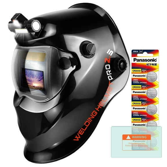 Auto Darkening Welding Helmet with Light Solar Powered True Color Welding Hood 2 Arc Sensor Wide Shade 9-13 Welding Mask with Extra Grinding Mode Weld Helmet