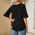 thumbnail image 4 of Camiseta Casual Falbala Cuello en V Media Manga Acampanada Tops Sueltos Básicos de Moda para Mujer, 4 of 6