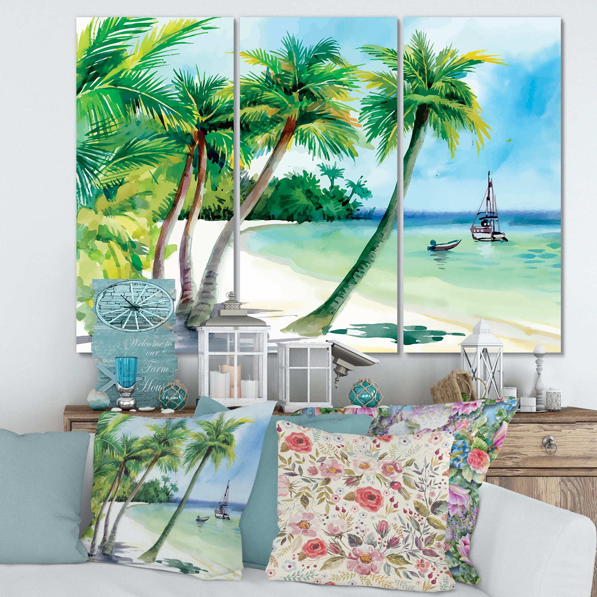 Designart ' Palm Trees With Summer Beach ' Nautical & Coastal Canvas Wall Art Print
