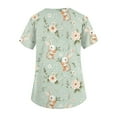 thumbnail image 5 of OIOLOYJM Easter Scrub Tops Women 2026 Funny Stretch Bunny Eggs Graphic Tops Short Sleeve V Neck Shirt Casual Oversized Working Uniform with 2 Pockets Light Green M, 5 of 5