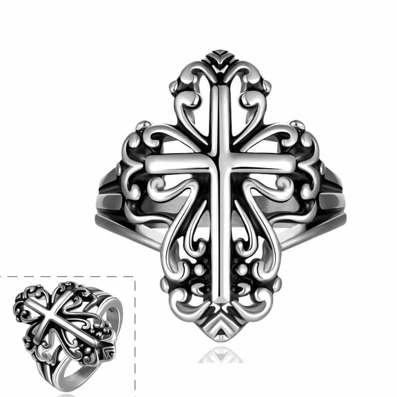 Stainless Steel Antique Gothic Biker Tribal Ring Black Men'S Unisex Cross B172