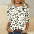 thumbnail image 2 of Inleife Three Quarter Sleeve Shirts for Women Casual Printed Round Neck 3/4 Sleeve T-shirt Loose Top, 2 of 5