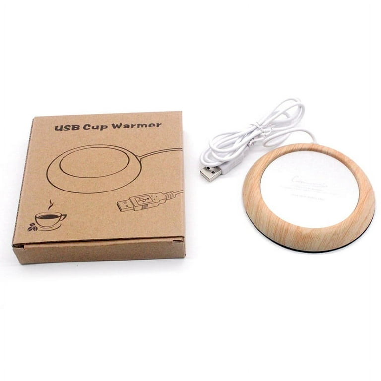 Gadgetvlot Original USB Wood Grain Cup Warmer Heat Beverage Mug Mat Keep Drink Warm Heater Mugs Coaster, Size: One size, Beige