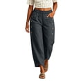 thumbnail image 2 of Oksale Womens Cotton Pants Petite Petal Hem Ankle Pants with Pockets Elastic High Waisted Straight Leg Casual Pants for Going Out Dark Gray M, 2 of 7