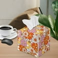 thumbnail image 5 of POLERO Stylish Tissue Box Holder 70s Hippie Floral Square Tissue Cube Cover Leather Facial Organizer for Bathroom, Tabletop, Car, Night Stands, Office, Home, Kitchen, 5.1''X5.1''X5.5'', 5 of 7