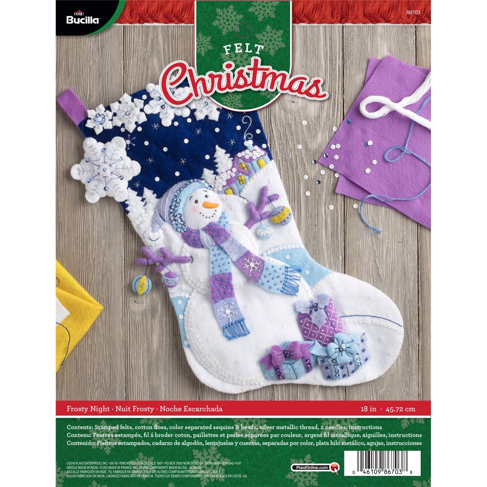 Bucilla 86703 Felt Applique Christmas Stocking Kit, Frosty Night, 18