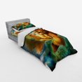 thumbnail image 3 of Cats Duvet Cover Set, Fantasy Painting Radiant Orange Cartoon Cat Peacock Feather Bird Dreamy, Bedding Set with Shams and Fitted Sheet, 3 Sizes, by Ambesonne, 3 of 3