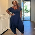 thumbnail image 7 of Women'S Plus Navy Off the Shoulder Harem Jumpsuit, 7 of 7