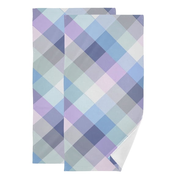 Blue and Lavender Pastel Plaid Pattern Seamless Hand Towel Absorbent Bath Towels for Bathroom Sports Gym 28" x 14" Set of 2