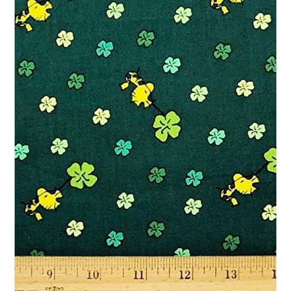 Springs Creative Lucky Woodstock 4-Leaf Clovers on Dark Green 100% Cotton Fabric (Great for Quilting, Sewing, Craft Projects, Throw Pillows & More) sold by the yard