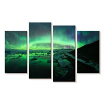 Elephant Stock Jokulsarlon Glacier Lagoon Aurora Sky Wall Art - Horizontal Multi Panel Canvas - Living Room Wall Decor - Nature Multi Panel - Green And Teal Decor - 75" x 48"