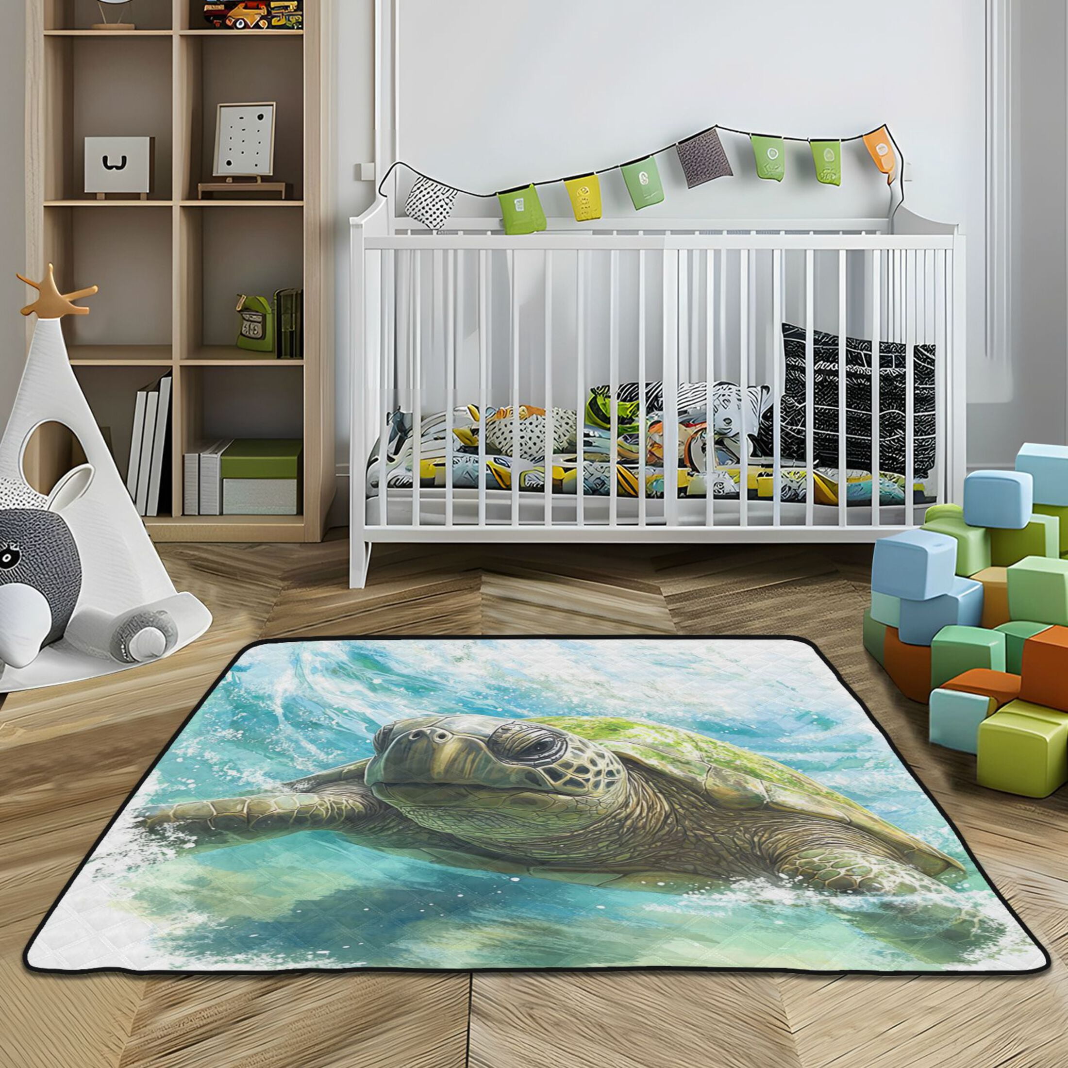 WOBOGO Great Turtle Baby Playmats Extra Large Waterproof Rollable Activity Pads for Toddlers 50×50inch