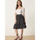 thumbnail image 3 of Falda Midi Floral Fluida Con Volantes En El Dobladillo Para Mujer Floral Negro rosa M, 3 of 5