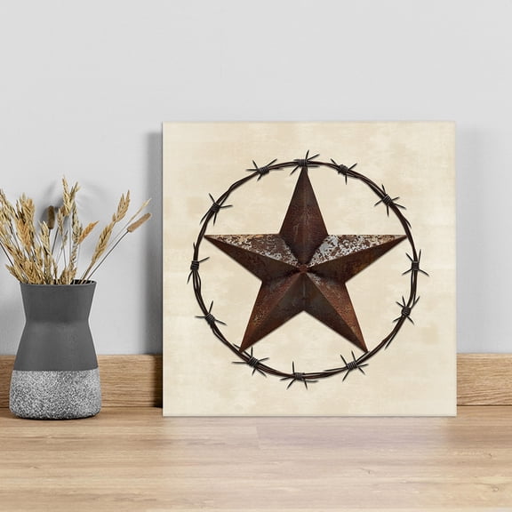 Texas Star Farmhouse Wall Art Painting on Canvas, Western Country Stars Retro Canvas Art Home Prints Wall Art Framed Modern Artwork for Living Room Bedroom Wall Decor 8x8in