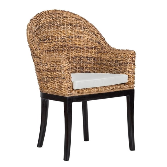 Pemberly Row 19" Transitional Rattan Abaca and Mahogany Side Chair in Brown