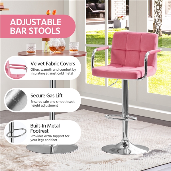 Alden Design Velvet Bar Stools with Swivel Set of 2, Pink photo 5