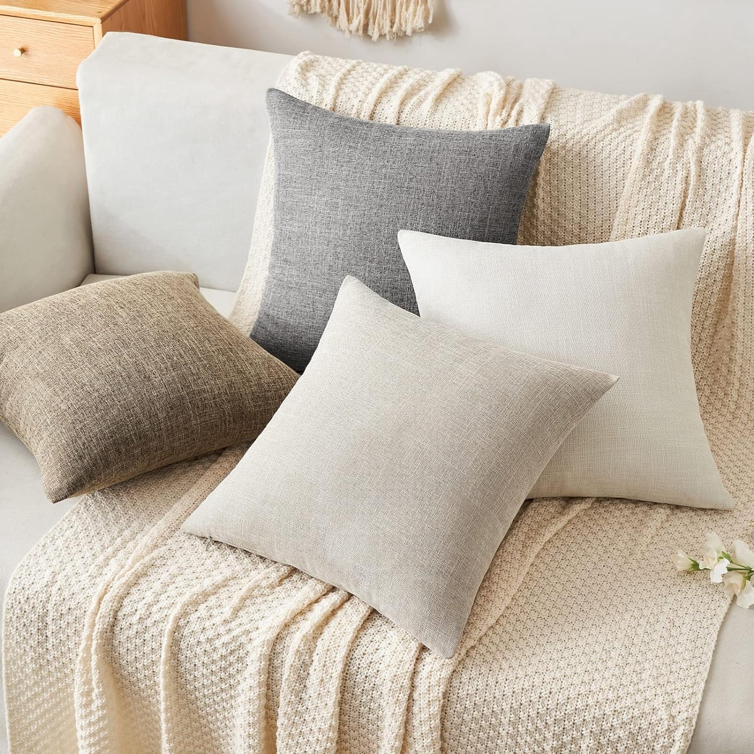 Cterwk Pack of 2 Decorative Linen Throw Pillow Covers Square Pillowcases Cushion Covers for Home Decor Sofa Bedroom Car, 24x24 Inch