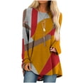 thumbnail image 1 of IROINID Deals Ladies Long Sleeve T Shirts Lounge Socket Geometry Printed Round-Neck Tops,Orange, 1 of 5