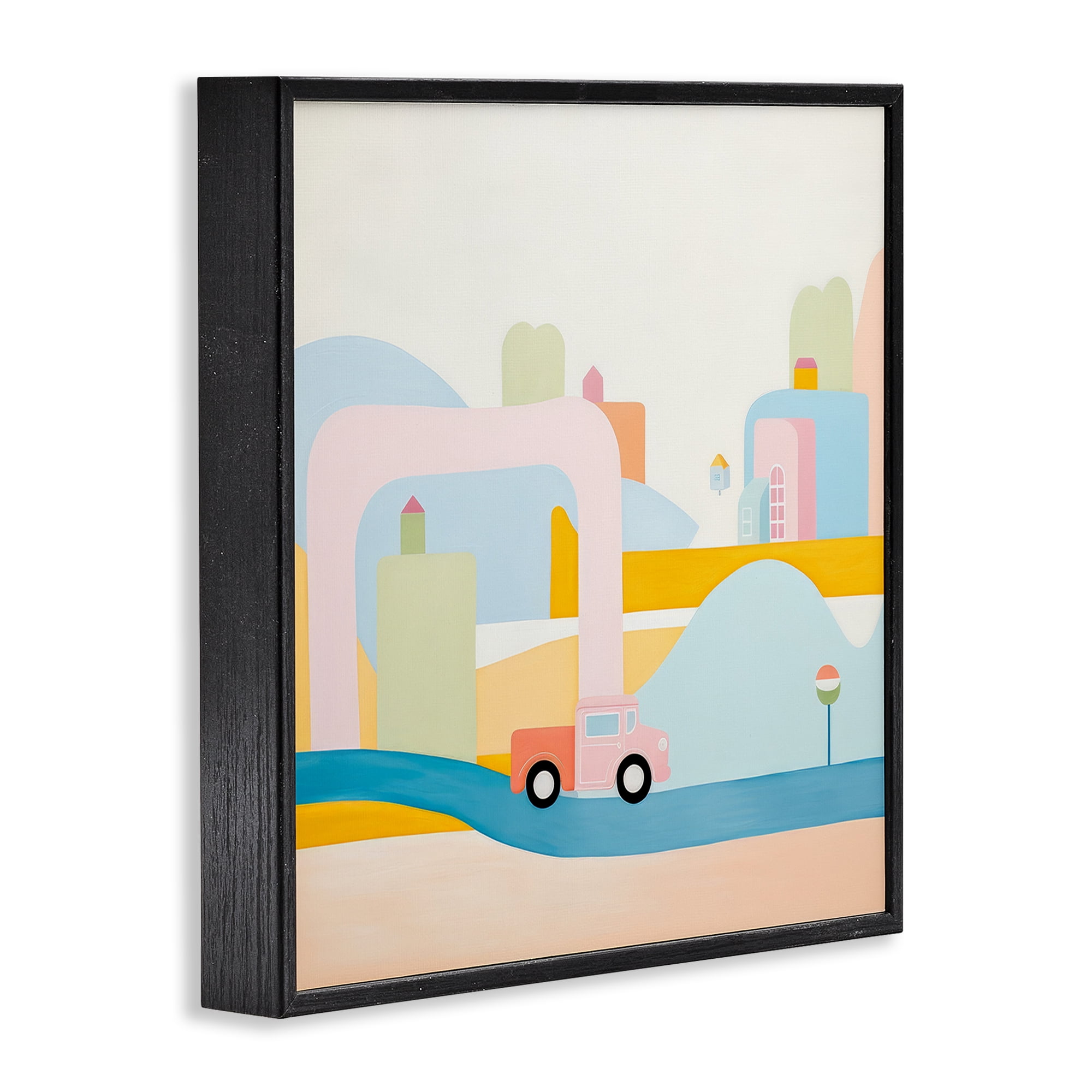 Stupell Industries Pastel Car in Landscape Landscape Painting Black Framed Art Print Wall Art, 12 x 12