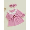 thumbnail image 3 of aturustex Little Girls A-line Princess Dress Toddler Baby Long Sleeve Casual Dress Crewneck Swing Dress Lace Collar Babydoll Dress with Headband Infant Kids Fashion Cute Autumn Clothes 0-3T, 3 of 7