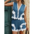 thumbnail image 6 of Women'S Summer Two Piece Sets Sleeveless Floral Button Down Tops and Short Sets Blue S, 6 of 8