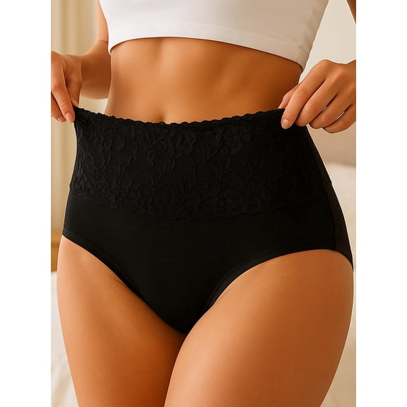 LOUMILEO Women's Underwear Cotton Panties, High Waist Tummy Control Panties, Soft Lace Breathable Ladies Briefs