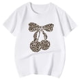 thumbnail image 4 of FINALGANG Girls Kids Casual Short Sleeve TShirts Leopard Print Cherry Bow Graphic Crewneck Loose Fit Tees For Summer Daily Wear White 8-9 Years, 4 of 4