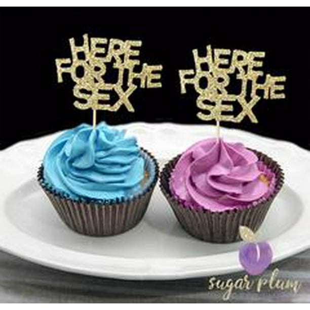 Here for the Sex Gender Reveal Cupcake Toppers Set of 12