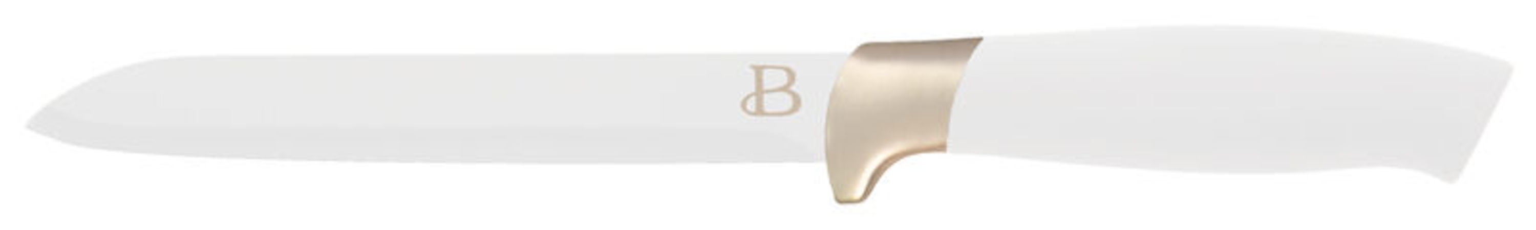 Beautiful 6 Piece Stainless Steel Knife Set White Icing with Gold Accent By Drew Barrymore