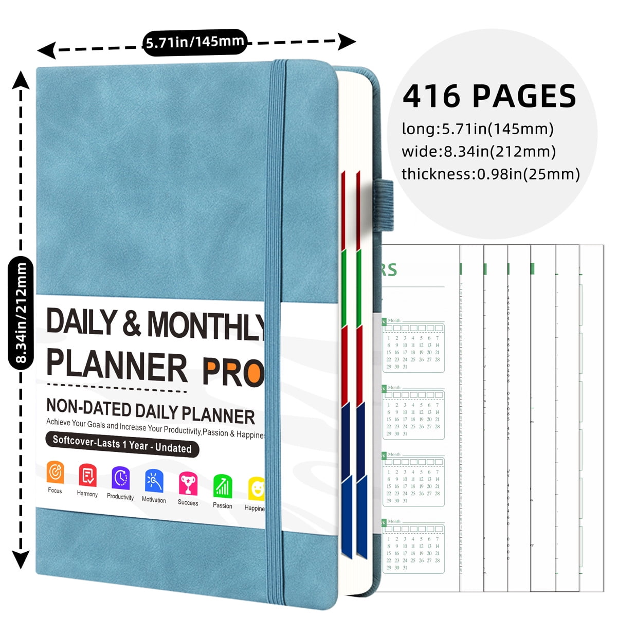 Dly Weekly and Monthly Productivity Goal Setting Tool for Work Home ADHD Planner for Adults Self Care Journal-Light blue