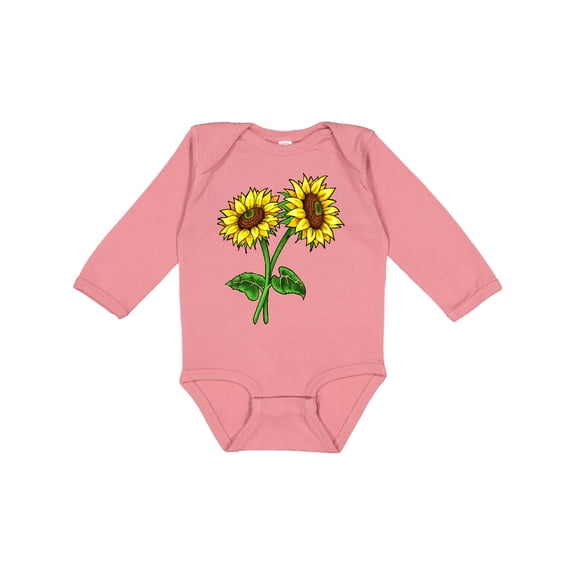 Inktastic Pair of Sunflowers Boys or Girls Long Sleeve Baby Bodysuit