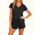 thumbnail image 4 of Byworldtasic Women's Short Sleeve Pajama Sets Casual V Neck 2 Piece Lounge Sets Vacation Trendy Airport Suits, 4 of 7