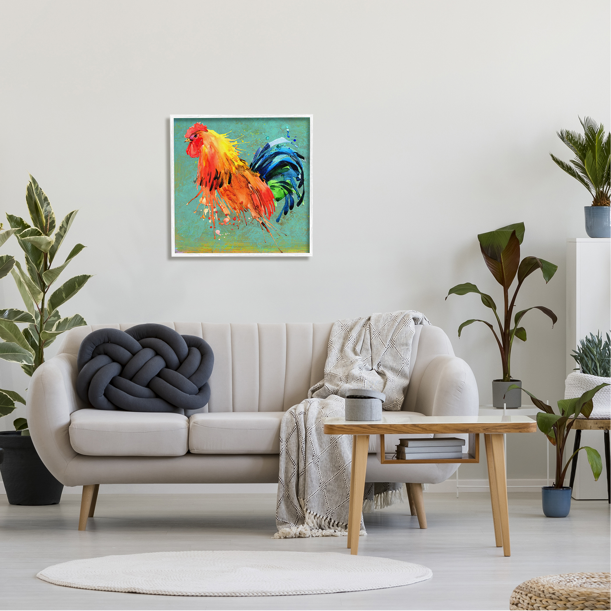 Stupell Urban Abstract Rooster Splash Animals & Insects Painting White Framed Art Print Wall Art