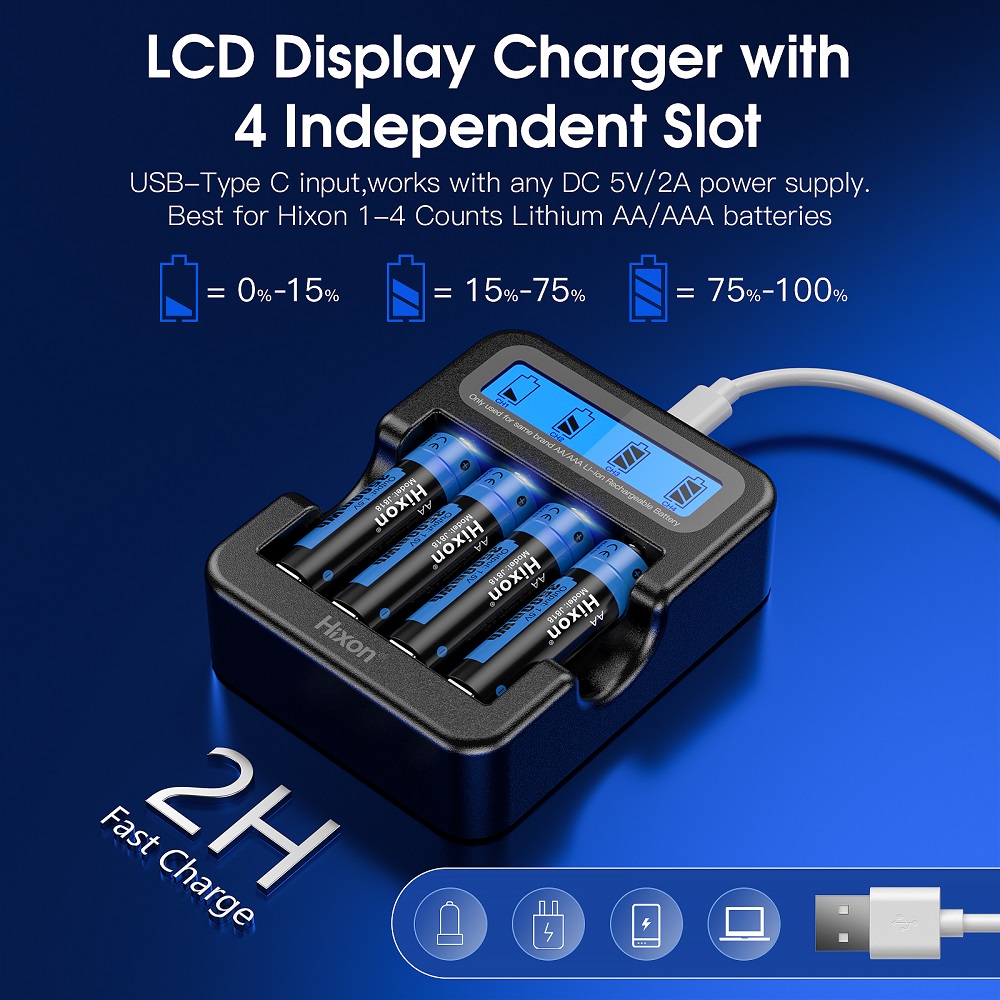 Hixon 1.5V Rechargeable Lithium AA Batteries, 8 Pack AA Li-ion Batteries with LCD Charger, 3500mWh High Capacity, 1600 Cycles, Long-Lasting, 1.5v Constant Output for Blink Security Cameras, RC Tyos