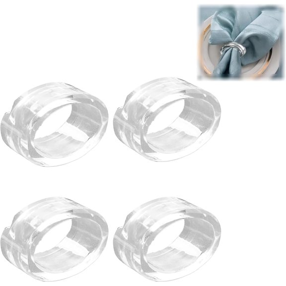 Crystal Napkin Rings Set: Clear Napkin Rings Set of 4, Elegant Napkin Ring Holder Decor for Christmas, Thanksgiving, Wedding (Oval)