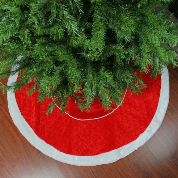 Northlight 48" Red and White Quilted Faux Fur Border Christmas Tree Skirt