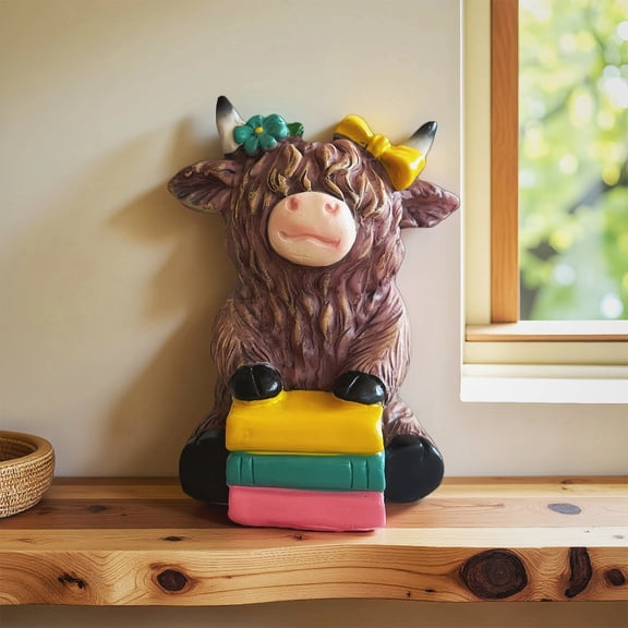 Handmade Highland Cow Desk Decorative Ornament, Desktop Animal Figurine Sculpture For Home Office Shelf Decor