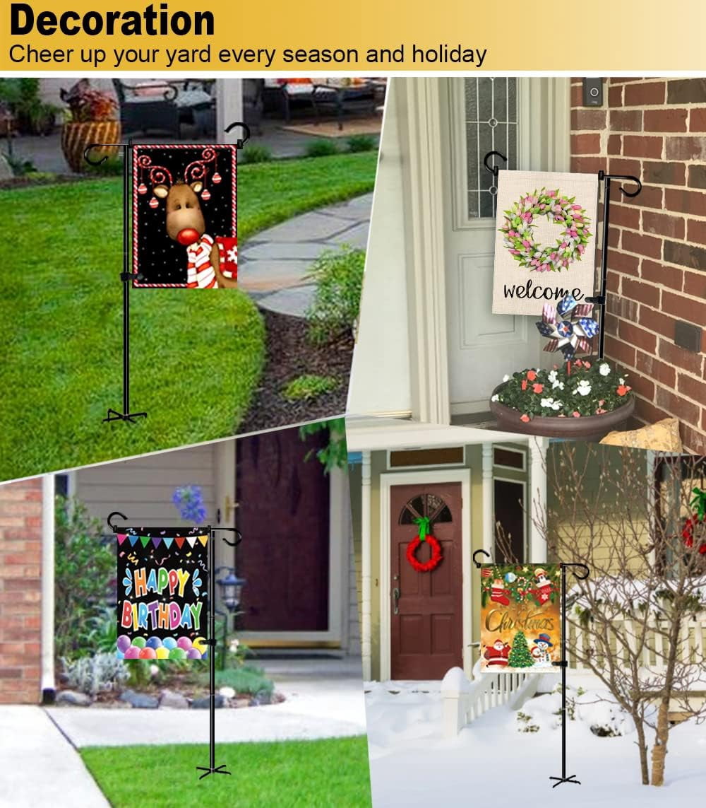 49 Inch Garden Yard Flag Stand Holder with 5 Forked Base for 12 X 18 Sign Decoration, 1 Pack