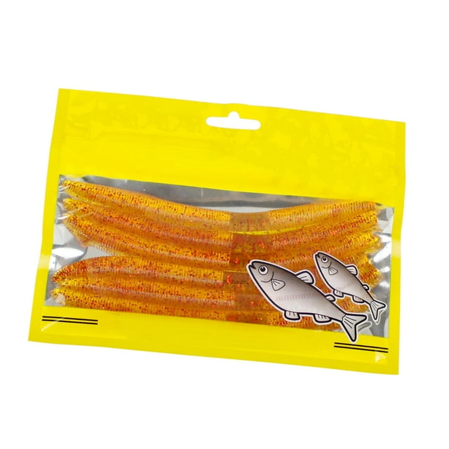 koolsoo 6Pcs Artificial Noodle Worm Fishing Bait Stickbaits Swimbait Tool Grub Lures for orange