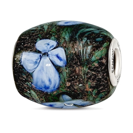 16.5mm Ster.silver Reflections Hand Paint Hydrangea Celestial Moonlight Fenton Glass Bead Charm Pendant Necklace for Wom