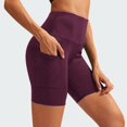 thumbnail image 2 of LUCKYW Biker Shorts for Women with Pockets - 8" High Waisted Tummy Control Yoga Workout Running Gym Spandex Shorts Wine L, 2 of 6