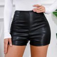 thumbnail image 2 of Dyegold Leather Shorts For Women Summer Casual High Waisted Black PU Leather Stretchy Sexy Hot Pants Faux Leather Shorts, 2 of 8