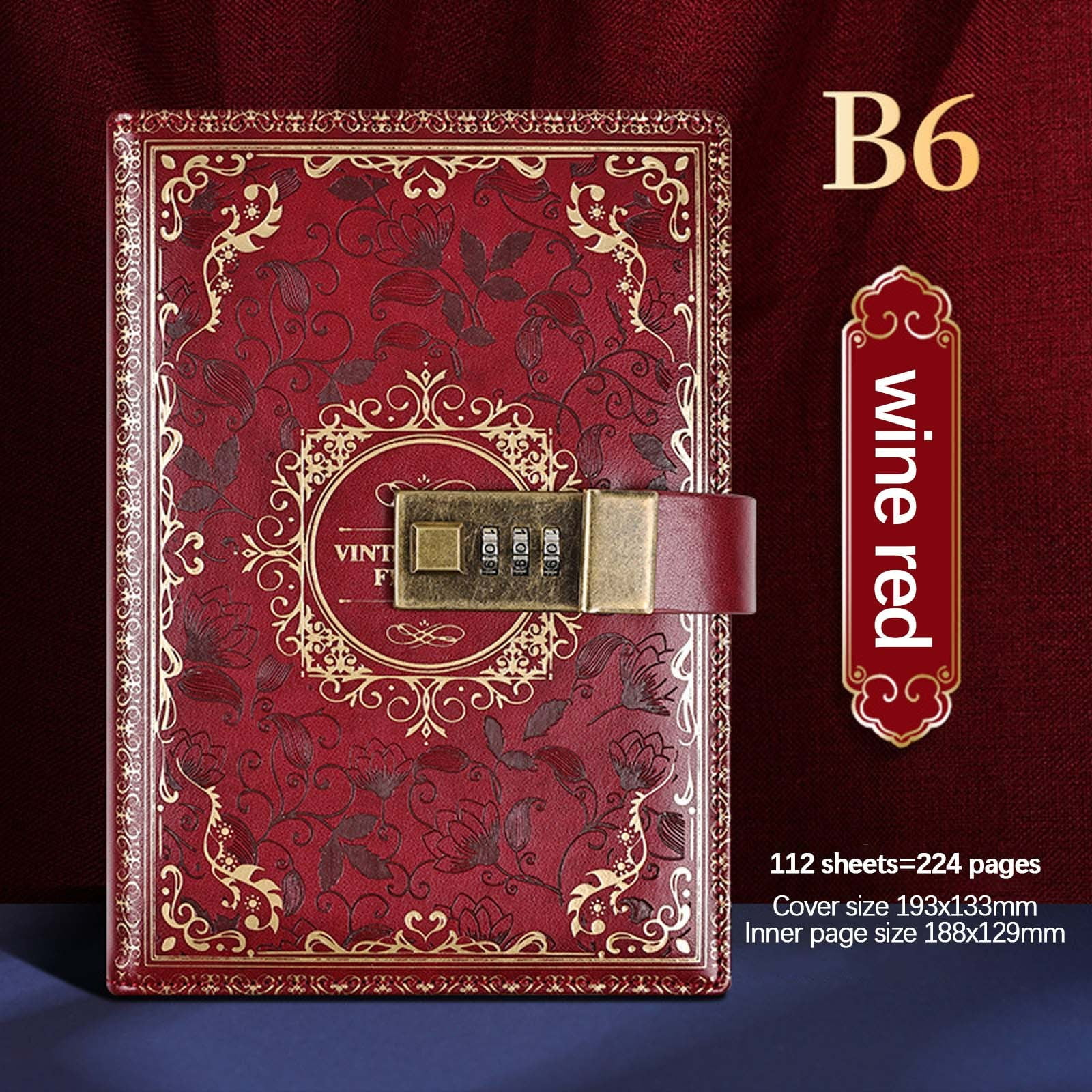 Nkmbld Campus Notebook Vintage B6 Notebook Password-Protected Journal Lockable Diary Notebook for Work, Travel and Notes, Red