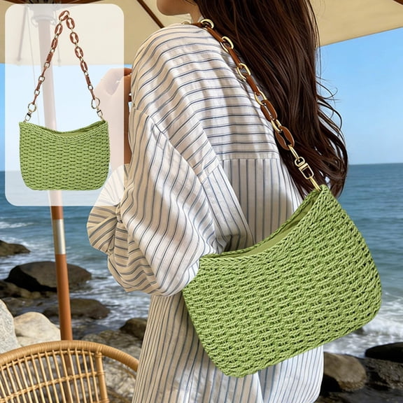 Woven Shoulder Bag for Women, Lightweight Chain Strap Handbag with Detachable Design, Casual Everyday Tote for Travel, Commute, and Shopping