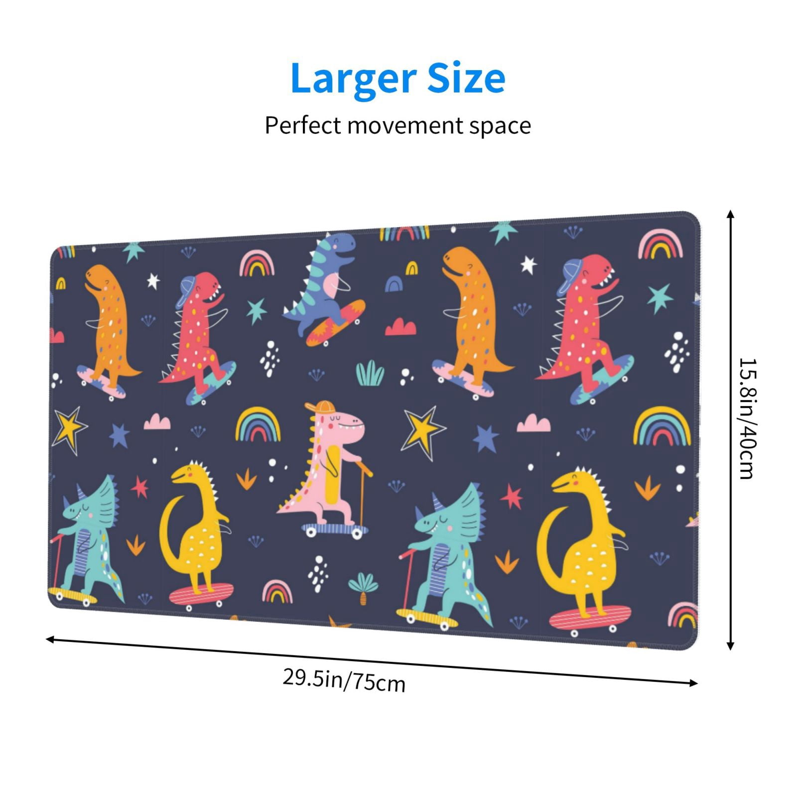 Kdxio Cartoon Dinosaur Scooter Sport Blue Print Large Gaming Mouse Pad,Non-Slip Base,Water Resist Keyboard Pad for Gamer,Office & Home,29.5 x 15.8 in