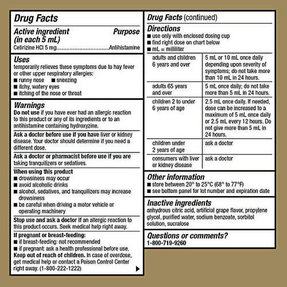 GoodSense Childrens All Day Allergy, Cetirizine Hydrochloride Oral Solution 1 mg/mL, Grape Flavor, 4 Ounces