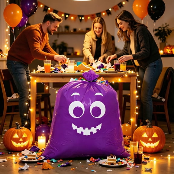 Halloween Large Storage Bags Heavy‑Duty Holiday Cartoon Ghost Face Decor Organizer Sacks Multi‑Purpose Yard Leaf Waste Collection Bags For Indoor Outdoor Halloween Party Decor