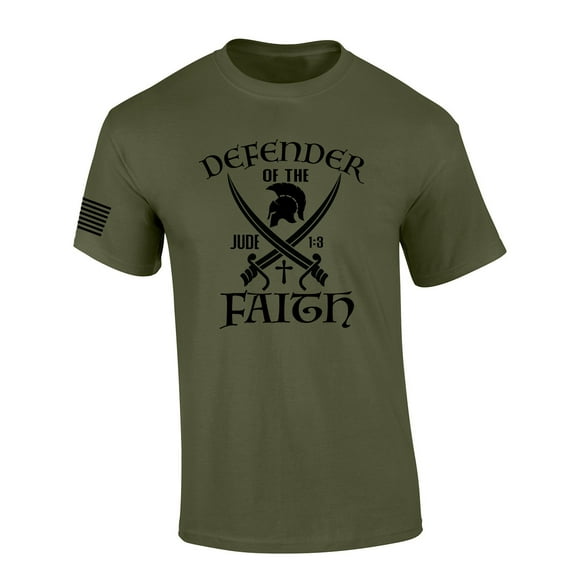 Defender of the Faith Swords Jude 1:3 Bible Scripture Mens Christian Tshirt Jesus Cross Short Sleeve T-shirt Graphic Tee-Military Green-6xl