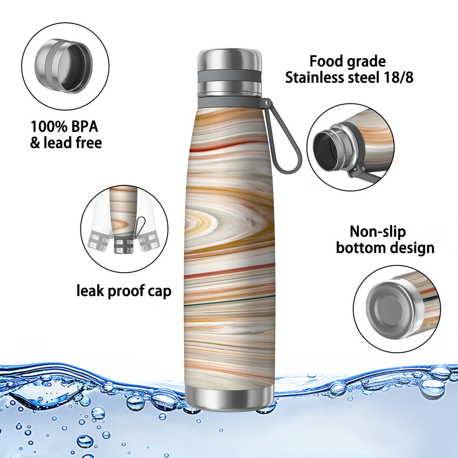 29oz Insulated Water Bottle with Tea Infuser, Stainless Steel Travel Mug, Liquid & Marble Print