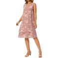 thumbnail image 4 of INSPIRE CHIC Women's Chiffon Dresses Sleeveless Floral Print Crewneck Tiered Layered Flowy Dress Party Wedding Outfits S Dusty Pink, 4 of 5